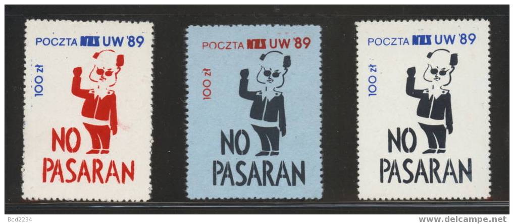 POLAND SOLIDARNOSC NO PASARAN SET OF 3 (SOLID0315(1)/0899) - Solidarnosc Labels