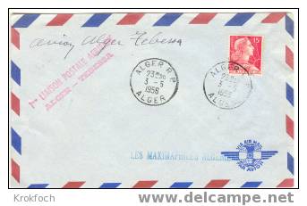 Algérie - Lettre Premier Vol Alger Tebessa 1956 - Cachet Arrivée Au Verso - Covers & Documents