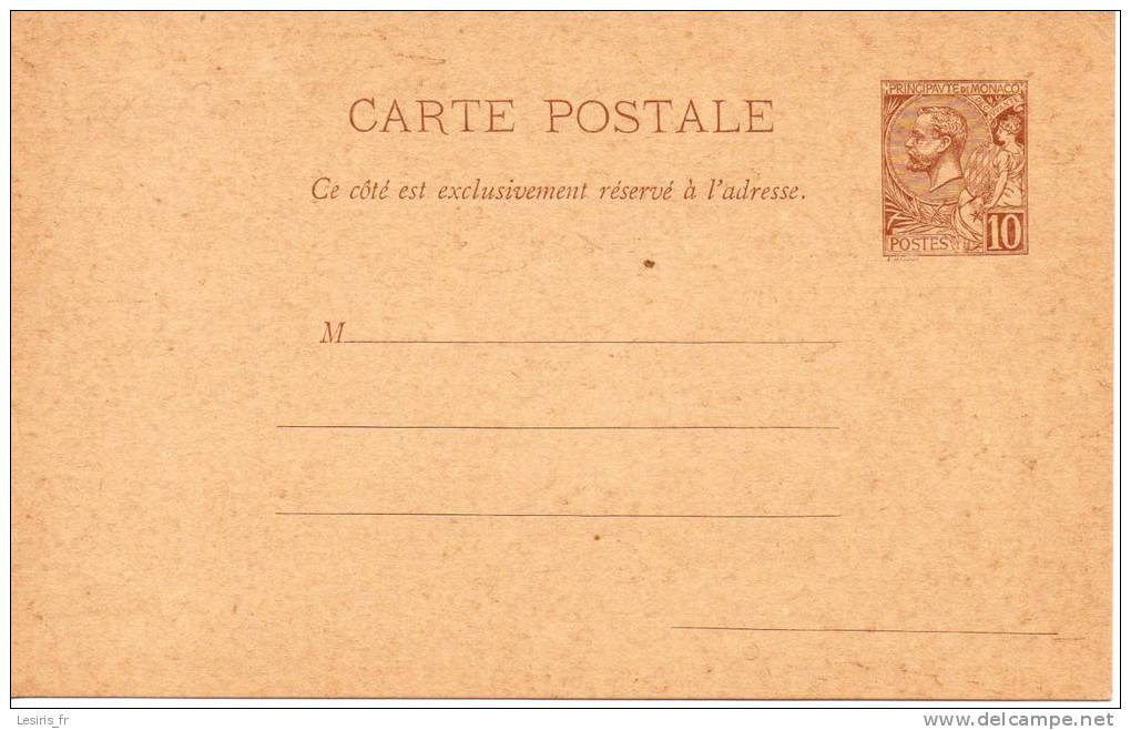 CARTE POSTALE - PRINCIPAUTE DE MONACO - 10 - ENVIRON 1890 - Postal Stationery