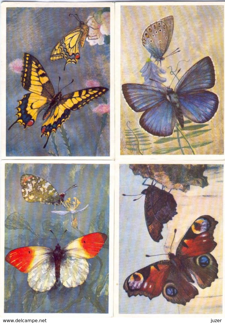 Butterflies. 16 Different Russian Postcards - Insects