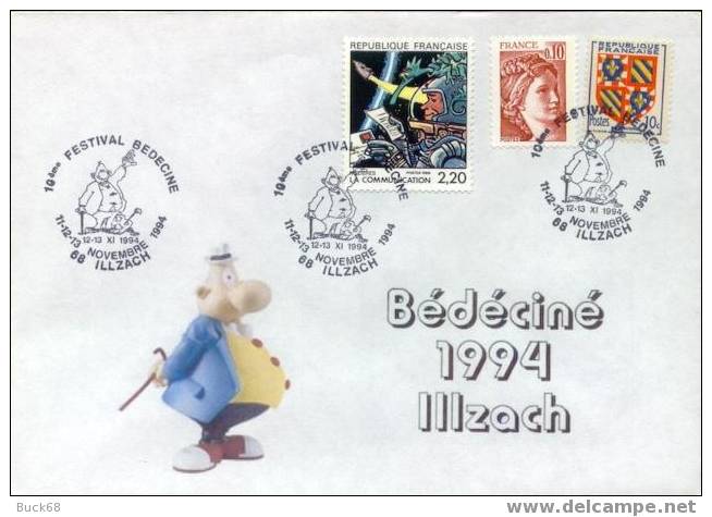 BEDECINE 1994 ILLZACH Enveloppe Cachet Officiel Michel GREG & Achille TALON + MEZIERES 21 - Bandes Dessinées