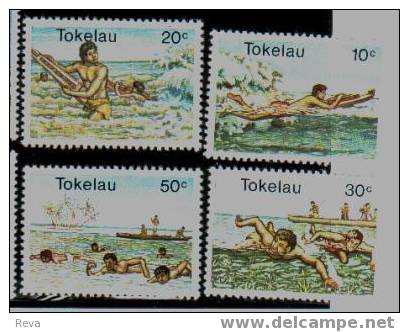 TOKELAU   PEOPLE  SWIMMING  SPORT   WOMAN     SET OF 4   MINT   SG?    SPECIAL PRICE !! - Tokelau