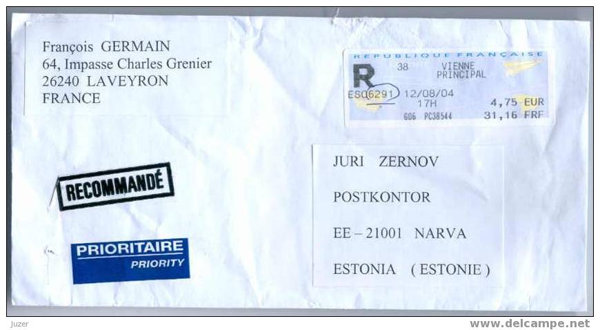 Registered Cover From France To Estonia (3) - Cartas & Documentos