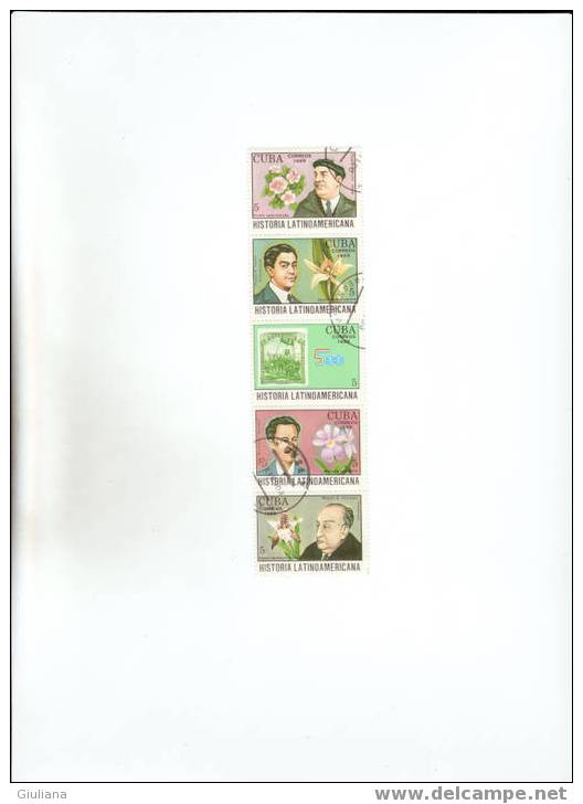 Cuba - N. 2865/69 Used  In Blocco Di Cinque (Yvert) Personaggi Famosi - Used Stamps
