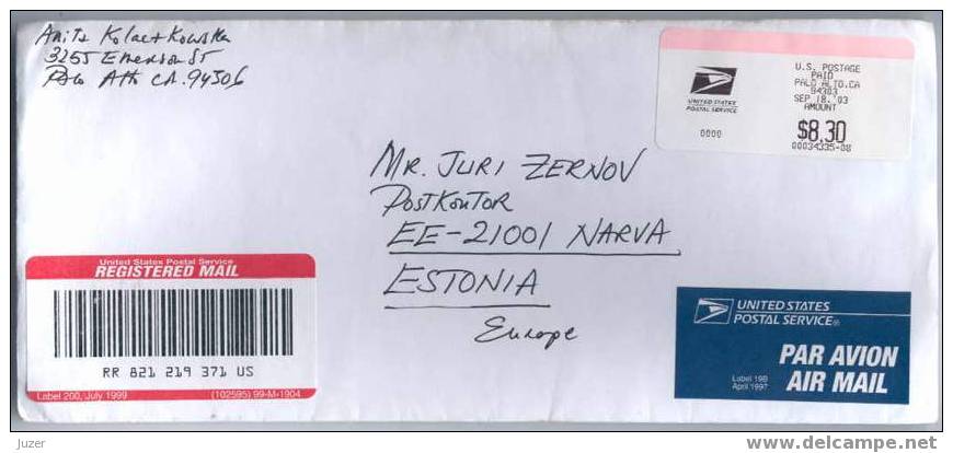 Registered Cover From USA To Estonia (3) - Cartas & Documentos