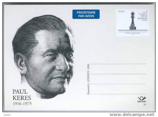 Estonia: Chess Grandmaster PAUL KERES (2005). Postcard - Schaken