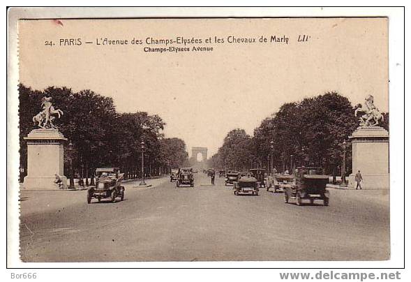 OLD FRANCE POSTCARD - PARIS - Champs Elysees Avenue - Cars & Street Scene - Champs-Elysées