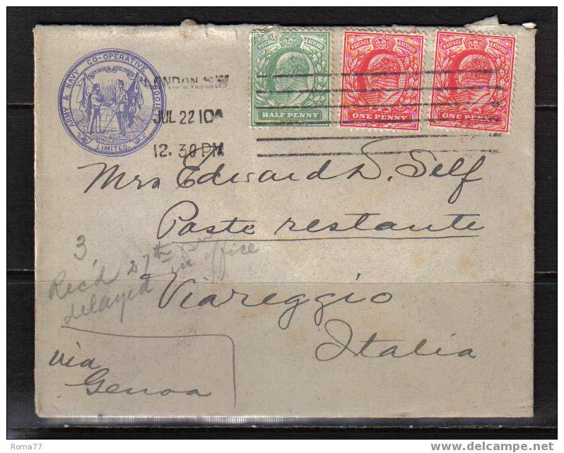 BOL1202 - GRAN BRETAGNA , 22/7/1910 PER VIAREGGIO - Covers & Documents