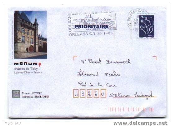 PAP TSC MONUM OBLITERE (Marianne De Lamouche Bleu) - CHATEAU DE TALCY - Prêts-à-poster:Stamped On Demand & Semi-official Overprinting (1995-...)