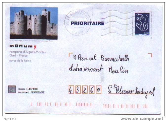 PAP TSC MONUM OBLITERE (Marianne De Lamouche Bleu) - REMPARTS D'AIGUES MORTES - Prêts-à-poster:Stamped On Demand & Semi-official Overprinting (1995-...)