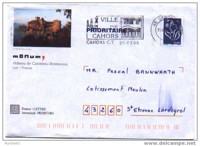 PAP TSC MONUM OBLITERE (Marianne De Lamouche Bleu) - CHATEAU DE CASTELNAU BRETENOUX - Prêts-à-poster:Stamped On Demand & Semi-official Overprinting (1995-...)