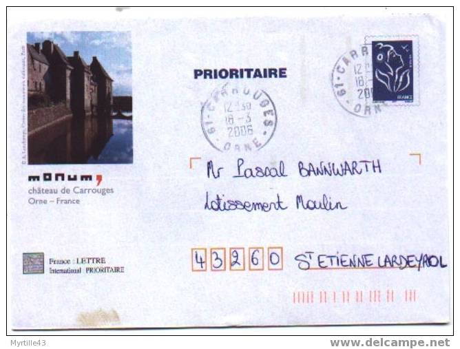 PAP TSC MONUM OBLITERE (Marianne De Lamouche Bleu) - CHATEAU DE CARROUGES - Prêts-à-poster:Stamped On Demand & Semi-official Overprinting (1995-...)