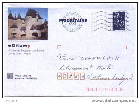 PAP TSC MONUM OBLITERE (Marianne De Lamouche Bleu) - CHATEAU DE FOUGERES SUR BIEVRE - Prêts-à-poster:Stamped On Demand & Semi-official Overprinting (1995-...)