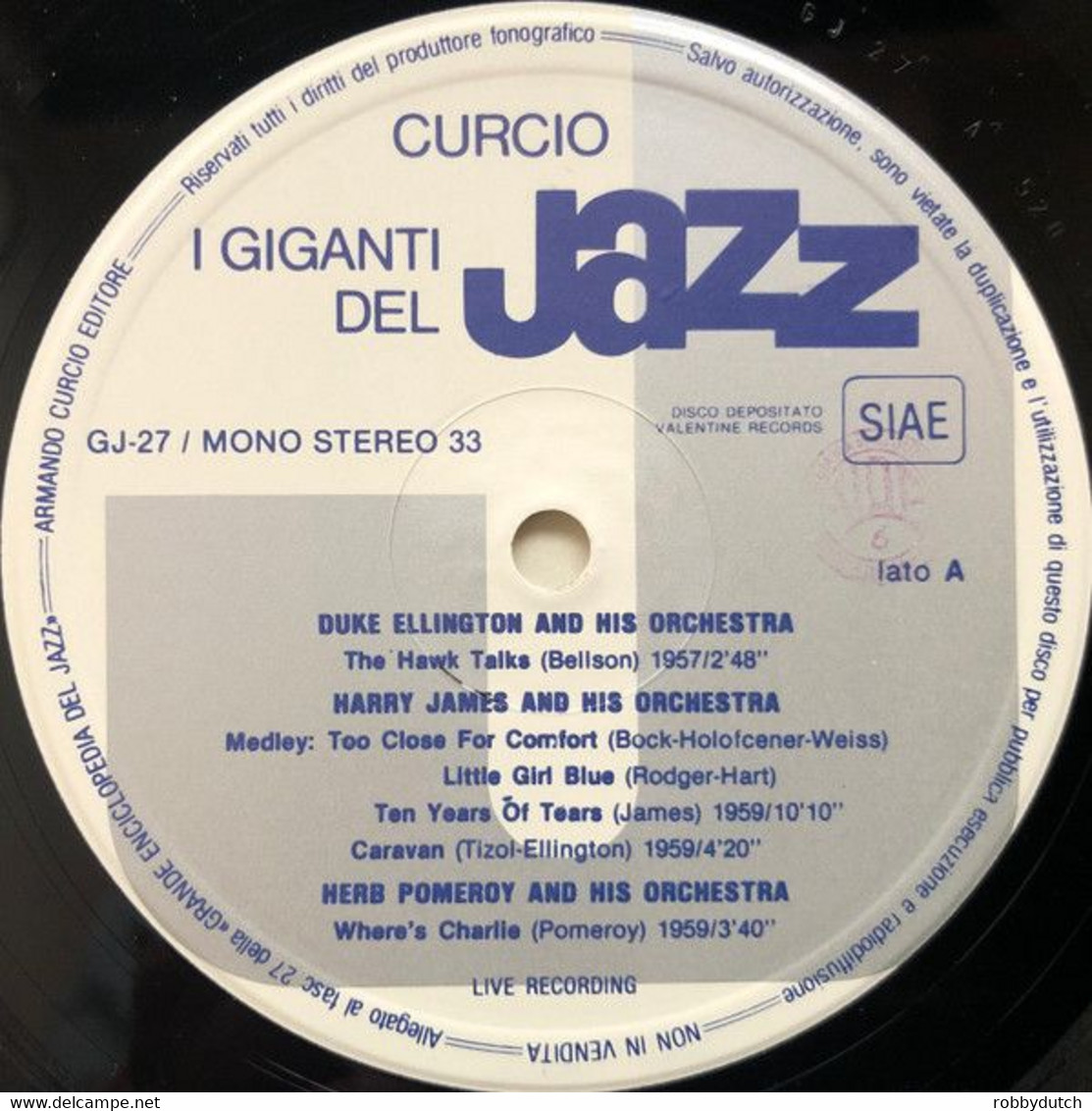 * LP * I GIGANTI DEL JAZZ 27 - ELLINGTON / JAMES / POMEROY / HENDRICKS - Jazz