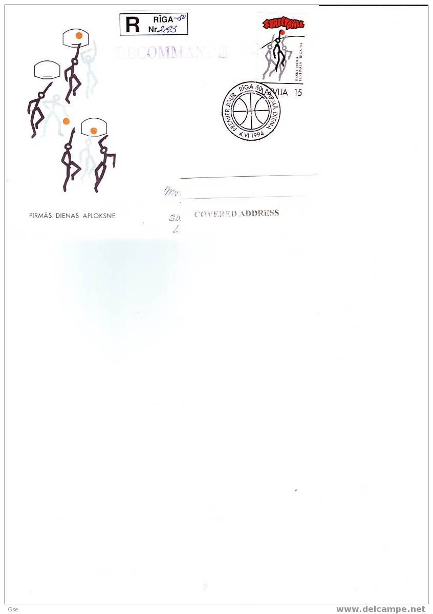 LETTONIA 1994 - Yvert 333 Su Raccomandata - Annullo Speciale Illustrato - Pallacanestro - Baloncesto