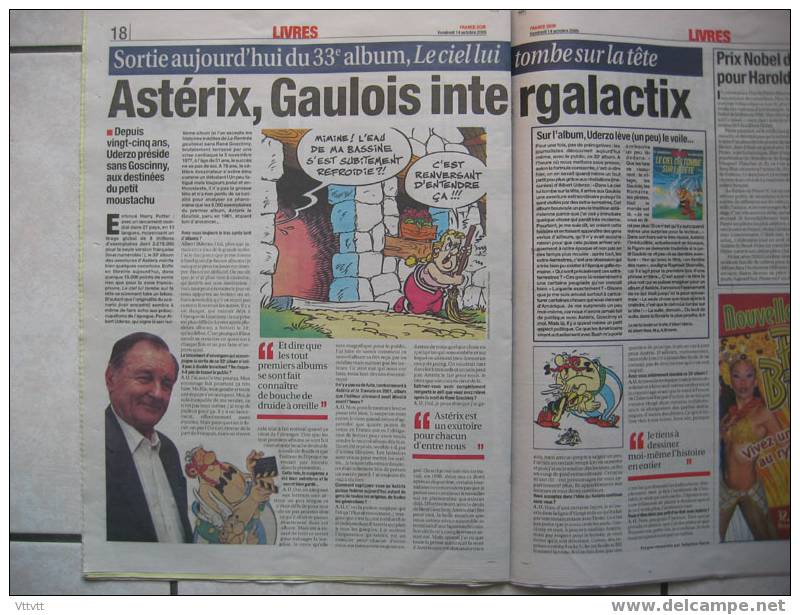 France Soir (14 Octobre 2005) : Asterix, Obélix  (Une Et Papier), Sortie Du 33e Album. Etat Impeccable. - Asterix