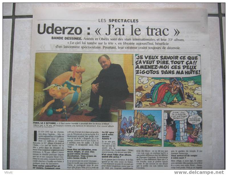 Le Parisien (13 Octobre 2005) : Asterix, Obélix (interview De Uderzo), Sortie Du 33e Album. Etat Impeccable. - Asterix