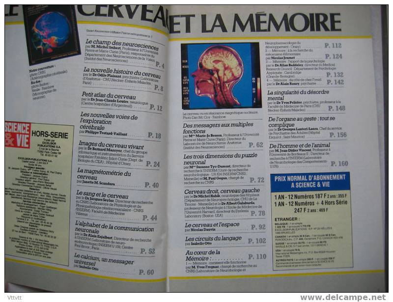 Science Et Vie, Hors-Série : LE CERVEAU ET LA MEMOIRE (n° 162, Mars 1988). Sommaire, Voir Scan - Wetenschap