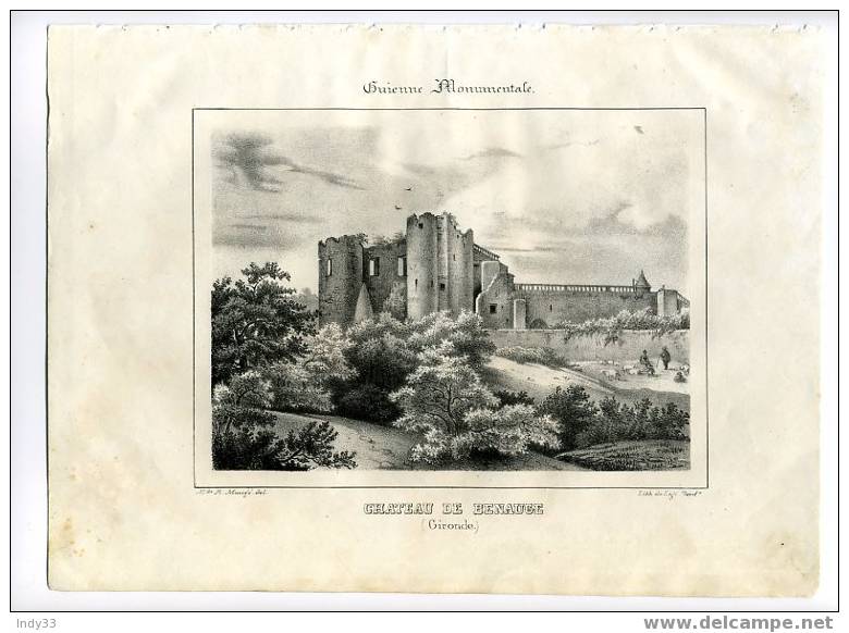 "CHATEAU DE BENAUGE (Gironde)". LITHO DU XIXe S. - Lithographies