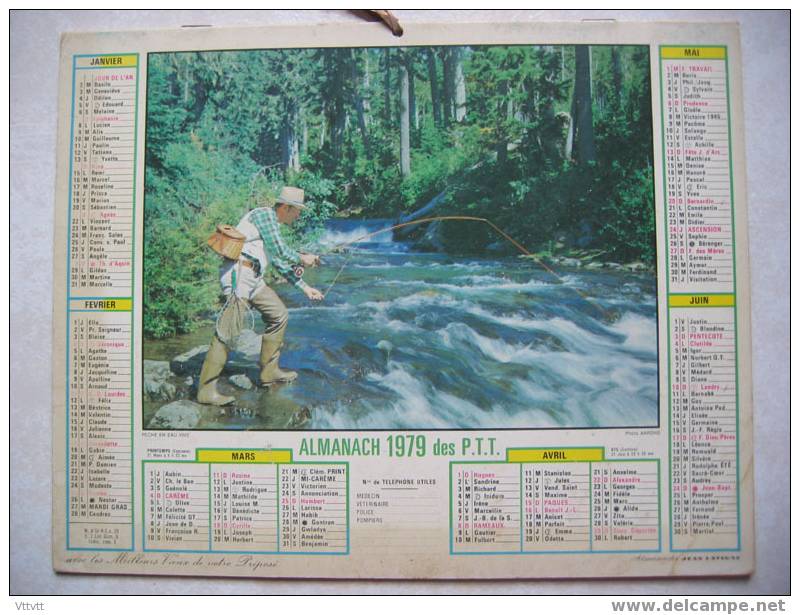 Calendrier 1979 : Chasse, "UN BEL APRES-MIDI DE CHASSE" (faisan, Chien); Pêche, "PECHE EN EAU VIVE" (pêche à La Mouche) - Grand Format : 1971-80