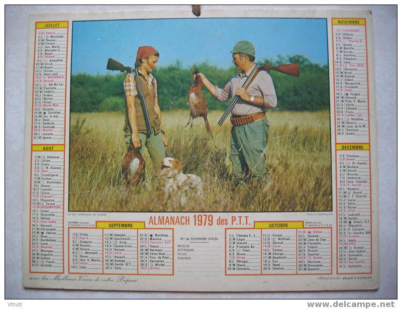 Calendrier 1979 : Chasse, "UN BEL APRES-MIDI DE CHASSE" (faisan, Chien); Pêche, "PECHE EN EAU VIVE" (pêche à La Mouche) - Tamaño Grande : 1971-80