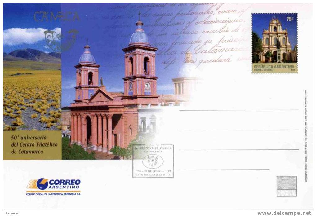 Entier Postal De 2005 D'Argentine Sur Carte Postale Avec Illust. "50e Anniversaire Du Centre Philatélique De Catamarca" - Postwaardestukken