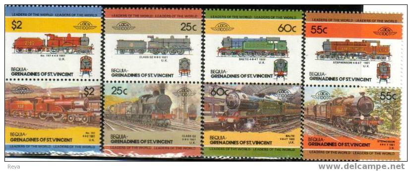 ST VINCENT  BEQUIA   TRAINS  TRAIN  SET OF 4 PAIRS  1984?  MINT SG?   SPECIAL PRICE !! - Antilles