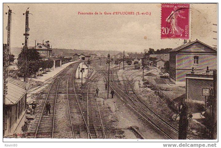 95 EPLUCHES Panorama De La Gare Cpa Animée - Saint-Ouen-l'Aumône