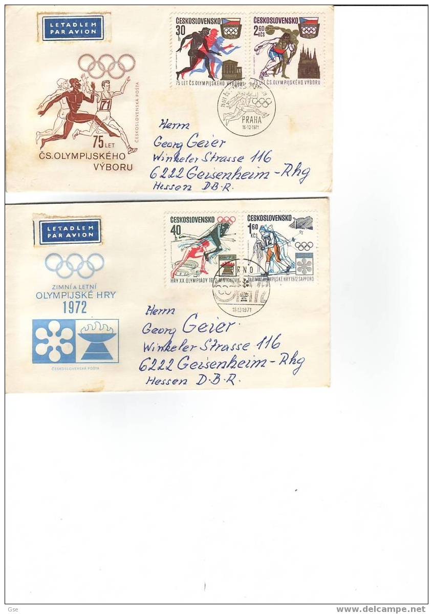 CECOSLOVACCHIA 1971 - 2 FDC - Yvert 1889/92 - Annulli Speciali Differenti - Sapporo - Hiver 1972: Sapporo