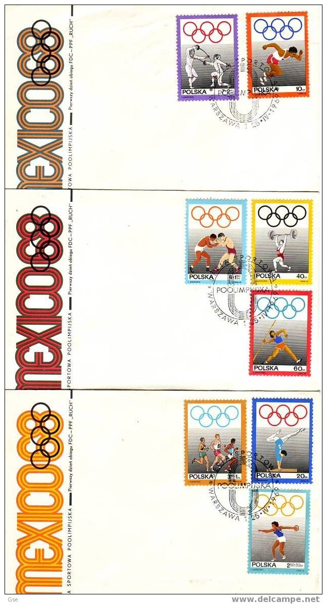 POLONIA 1969 - 3 FDC - Yvert 1758/65 - Annullo Speciale Illustrato - Messico - Verano 1968: México