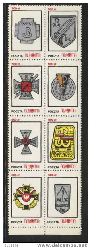 POLAND SOLIDARNOSC (POCZTA NIEZLOMNI) WW2 WARSAW UPRISING BATTALION BADGES BLOCK OF 8 SERIES 3 (SOLID0077A/0173) - Vignettes Solidarnosc