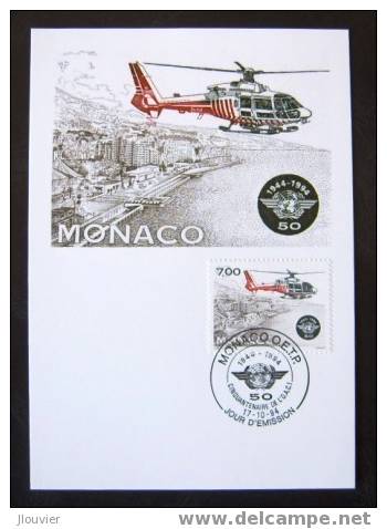 Carte Maximum - Monaco - 50è Anniversaire De L´O.A.C.I. (Organisation De L´Aviation Civile Internationale). Hélicoptère. - Maximum Cards