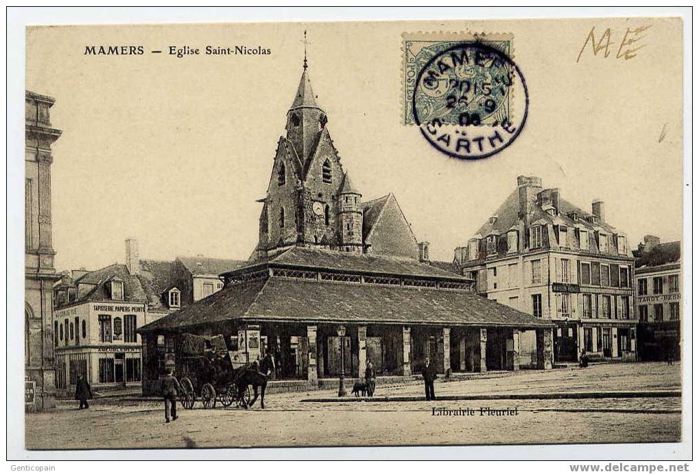 H89 - MAMERS - Eglise Saint-Nicolas (TRES BELLE CARTE - Attelage - 1906 - Très Belle Oblitération De MAMERS) - Mamers