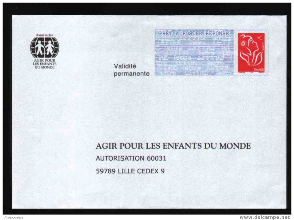 Entier Postal PAP Réponse Nord Lille Agir Pour Les Enfants Du Monde Autorisation 60031 N° Au Dos: 06P143 - PAP: Antwort/Lamouche