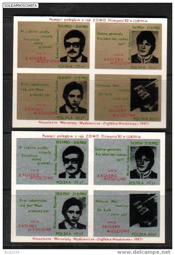 POLAND SOLIDARNOSC SOLIDARITY VICTIMS OF THE ZOMO MOTORIZED RIOT POLICE IN LUBIN 1982 4 MS (SOLID0497/0025) - Solidarnosc Labels