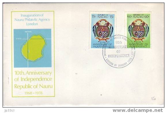 Enveloppe Commémorant Le 10e Anniv. De L'indépendance De Nauru (London, 31/1/1978) - Nauru