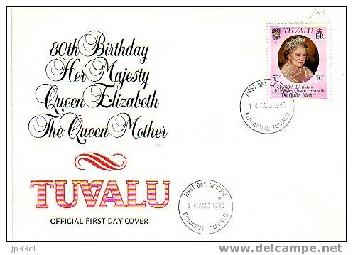 FDC 80e Anniv. De La Reine Mère (The Queen Mother) Du 14/8/1980 - Tuvalu