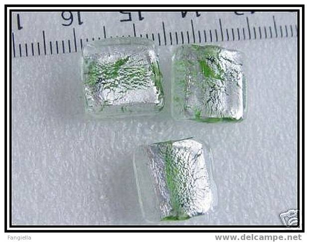 1 Perle Artisanale Dichroic Carré Vert Sur Feuille D´argent Environ 12x12mm - Parels