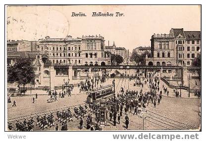 Bln081 / BERLIN -  1912 -  Hallesches Tor Mit Soldatenkolonne Und Fussgängern, Gelaufen - Kreuzberg