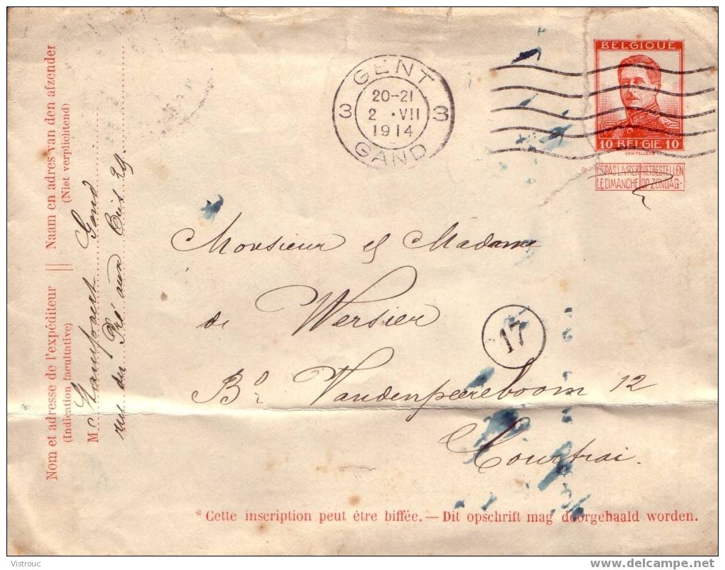 COB N° 118 Imprimé Sur Enveloppe - Oblitération : GENT 3 - 2/VII/1914 - Enveloppes