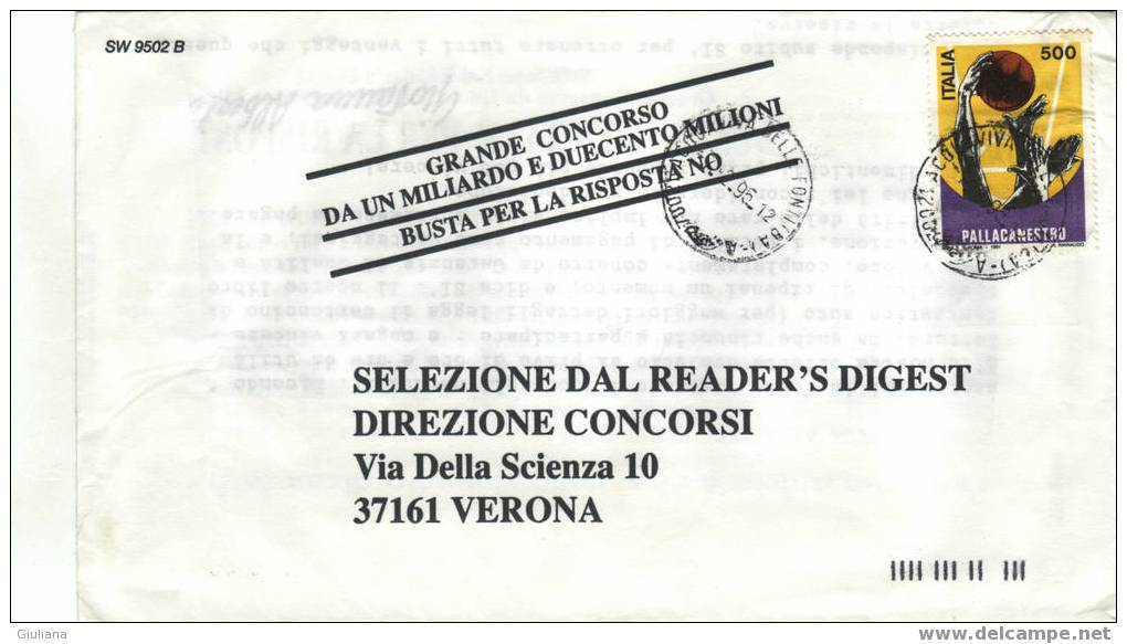 Italia- Lettera X L'interno Con 1v. Pallacanestro 7/2/95 - Basket-ball