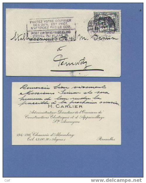 527 Op Naamkaartomslagje "carte Visite" (met Inhoud)  Met Stempel BRUSSEL - 1935-1949 Small Seal Of The State