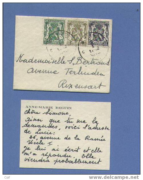 420+421+425 Op Naamkaartomslagje "carte Visite" (met Inhoud)  TRICOLOR !!! - 1935-1949 Kleines Staatssiegel