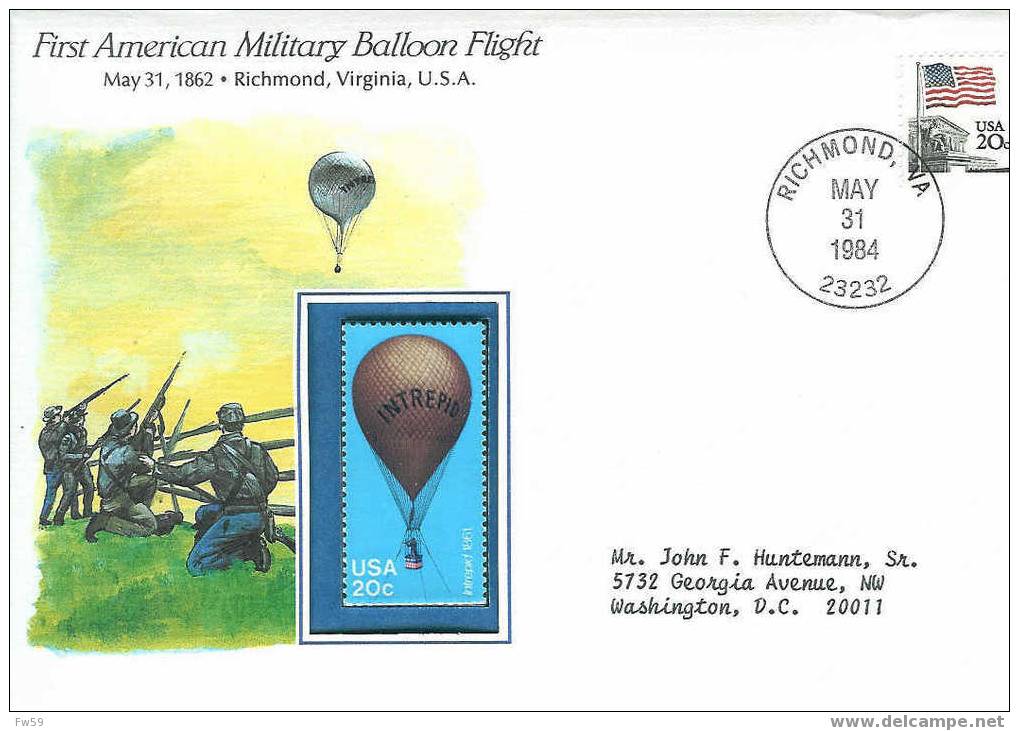 BALLONS ENVELOPPE SOUVENIR USA 1984 PREMIER VOL MILITAIRE DE BALLONS  1862 - Fesselballons