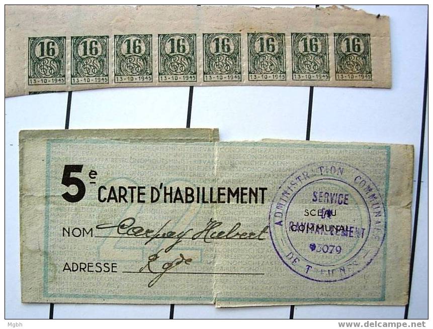 Treignes  Guerre 1940-1945  Carte Habillement + Timbres - Viroinval