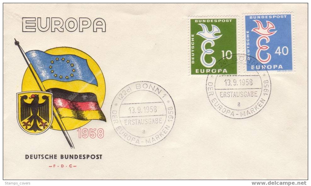 BUND FDC MICHEL 295/96 EUROPA 1958 BONN FLAGS/DRAPEAUX - 1958