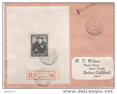 B218/  Belgien,  Block Auf Brief, Thurn/Taxis – Sonderstempel – Sonder-R-Zettel – Auf FDC N. UK - ....-1951