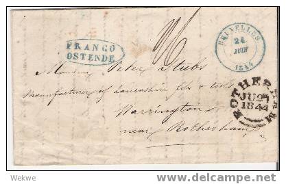 B225 /  BELGIEN - Attraktiver Beleg Von 1844 Nach UK &ndash; 3 Stempel Vorderseitig, Gut Plaziert, Franco Ostende - 1830-1849 (Unabhängiges Belgien)