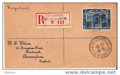 B233/  BELGIEN - 1915 &ndash; 5 &ldquo;Francs&rdquo; Einzelfrankatur &ndash; Einschreiben Ex Ste.Adresse N. UK - Sonstige & Ohne Zuordnung