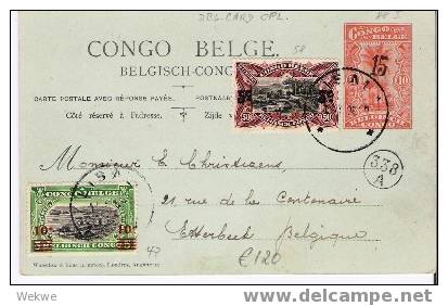 Bg041 /Belg. Kongo,  1926 – Komplette Doppelkarte (Ascher 88 I) Mit Zusatzfrankatur Nach Belgien - Interi Postali